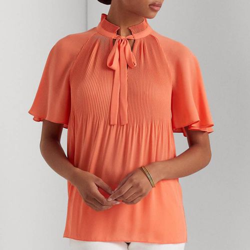 Orange Pleated Tie Neck Blouse - Lauren Ralph Lauren - Modalova