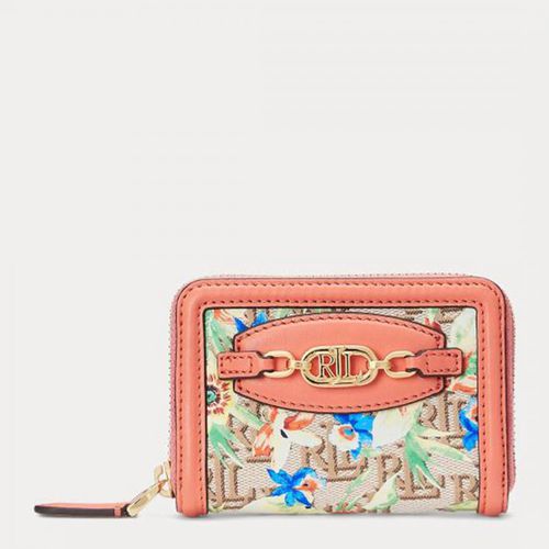 Coral Leather Trim Zip Up Purse - Lauren Ralph Lauren - Modalova