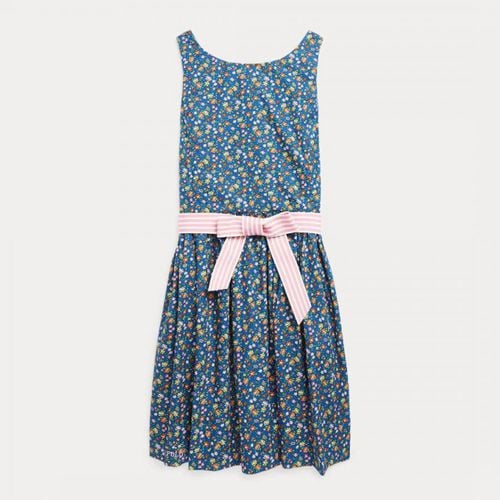 Older Girl's Blue Floral Print Poplin Cotton Dress - Polo Ralph Lauren - Modalova