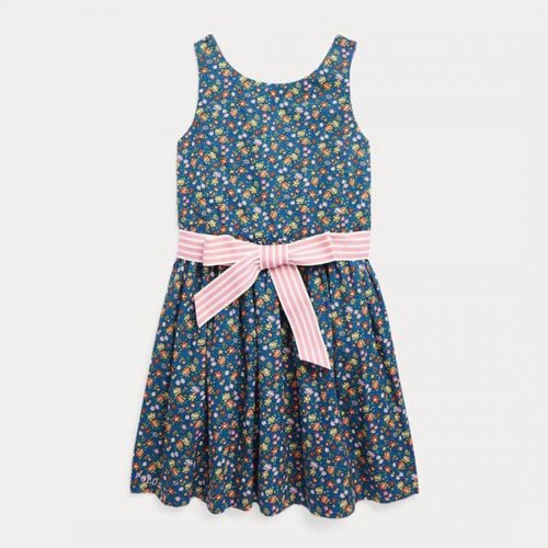 Younger Girl's Blue Floral Print Poplin Cotton Dress - Polo Ralph Lauren - Modalova