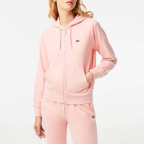 Pink Branded Zipped Cotton Hoodie - Lacoste - Modalova