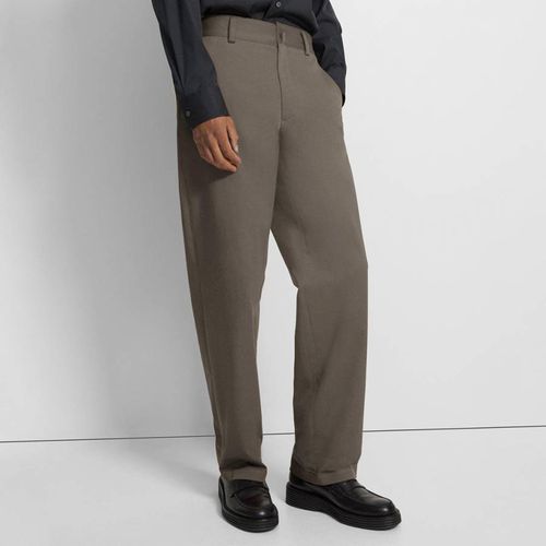 Grey Straight Cotton Blend Trousers - Theory - Modalova