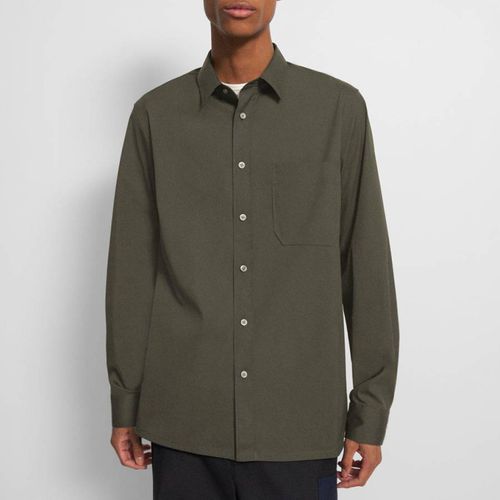 Khaki Long Sleeve Cotton Blend Polo Shirt - Theory - Modalova