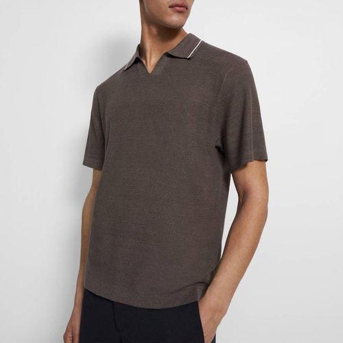 Brown Birke Short Sleeve Linen Blend Polo Shirt - Theory - Modalova