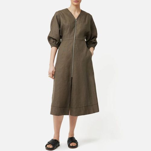 Khaki Linen Zip Midi Dress - Jigsaw - Modalova