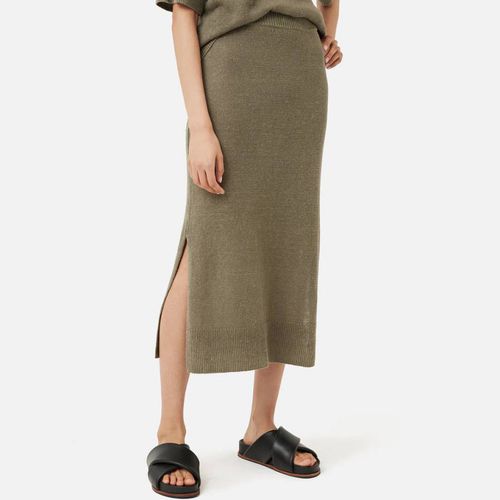 Khaki Linen Slub Knitted Skirt - Jigsaw - Modalova