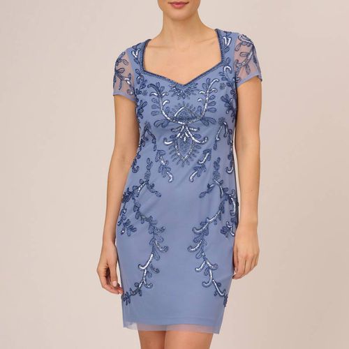 Blue Beaded Short Sleeve Dress - Adrianna Papell - Modalova