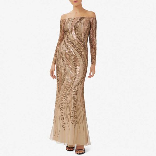Gold Sequin Off Shoulder Dress - Adrianna Papell - Modalova