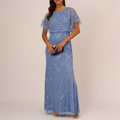 Blue Beaded Blouson Dress - Adrianna Papell - Modalova