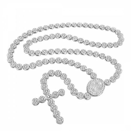 Silver Cz Rosary Cross Necklace - Stephen Oliver - Modalova