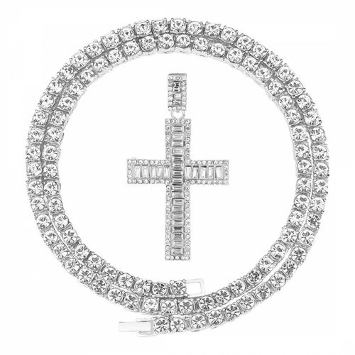 Silver Cz Cross Necklace - Stephen Oliver - Modalova