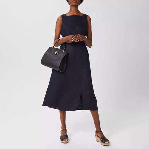 Navy Roberta Belted Linen Dress - Hobbs London - Modalova