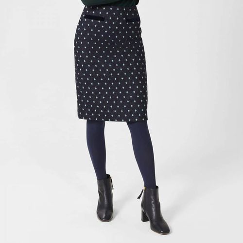 Navy Tessa Printed Wool Pencil Skirt - Hobbs London - Modalova
