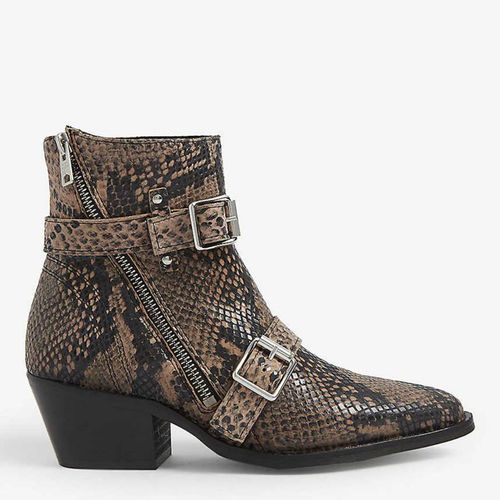 Taupe Snake Lior Heeled Ankle Boots - AllSaints - Modalova