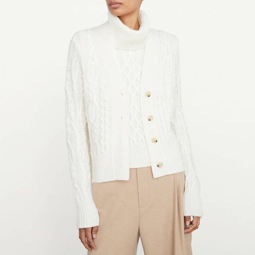 Cream Wool Blend Triple Braided Cable Knit Cardigan - Vince - Modalova