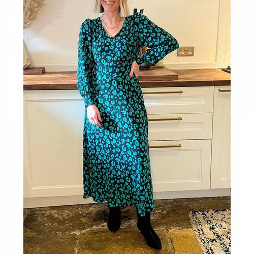 Green Leopard Print Blouson Sleeve Dress - Scamp & Dude - Modalova