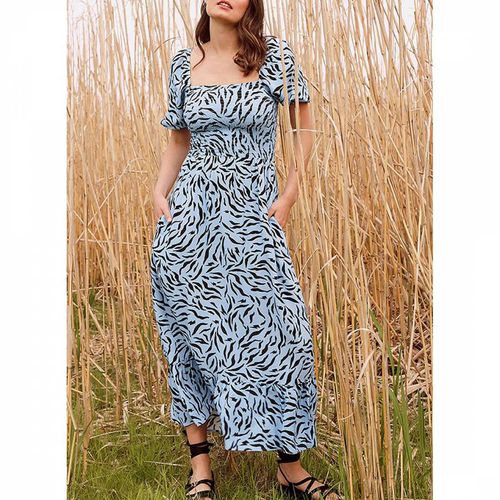 Blue Zebra Print Square Neck Midi Dress - Scamp & Dude - Modalova