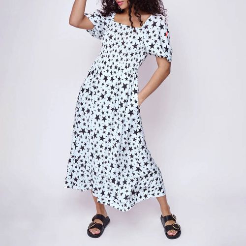 White/Black Star Print Square Neck Midi Dress - Scamp & Dude - Modalova