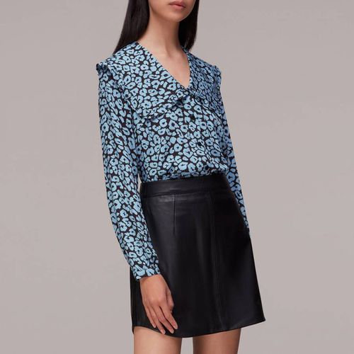 Blue Fuzzy Leopard Collar Top - WHISTLES - Modalova