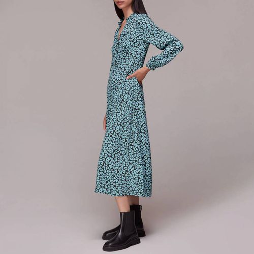 Blue Fuzzy Leopard Midi Dress - WHISTLES - Modalova