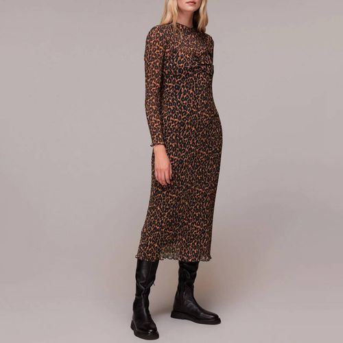 Brown Leopard Plisse Midi Dress - WHISTLES - Modalova