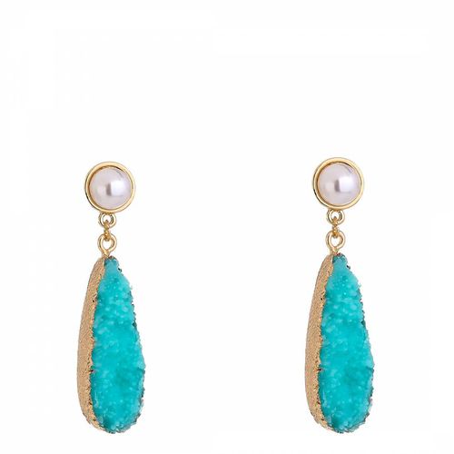 K Gold Pearl & Turquoise Tear Drop Earrings - Chloe Collection by Liv Oliver - Modalova