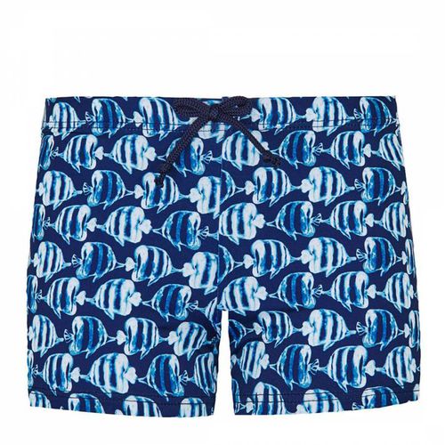 Boy's Blue Fish Print Swim Shorts - Vilebrequin - Modalova