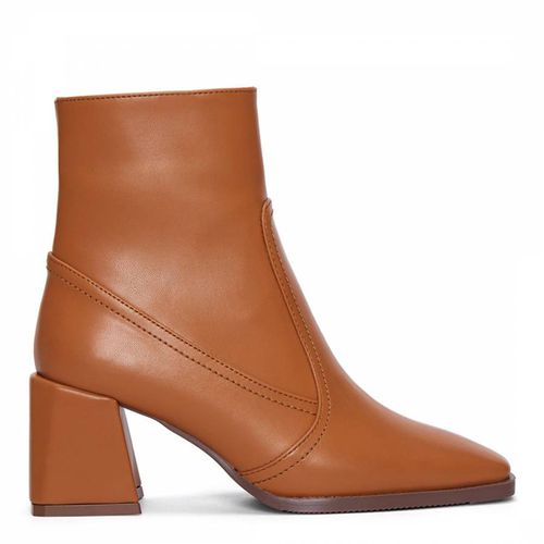 Dark Tan Leather Block Heeled Ankle Boots - LAB78 - Modalova