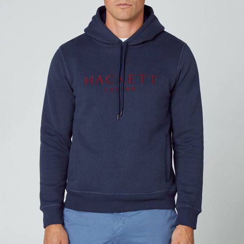 Navy Cotton Blend Drawstring Hoodie - Hackett London - Modalova