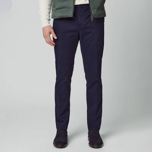 Navy Cotton Straight Button Trousers - Hackett London - Modalova