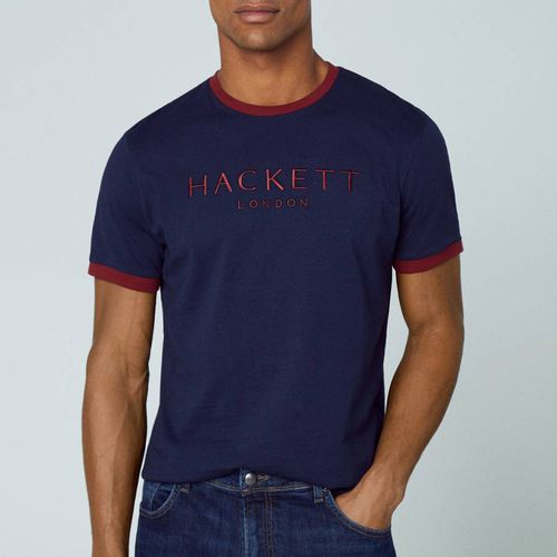 Navy/Red Crew Neck Cotton T-Shirt - Hackett London - Modalova