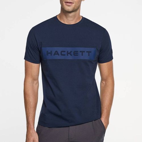 Navy Crew Neck Branded Cotton T-Shirt - Hackett London - Modalova