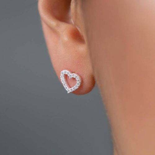 Silver Heart Pendant Earrings - Elika - Modalova