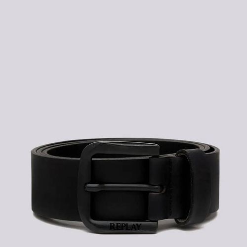 Black Branded Leather Buckle Belt - Replay - Modalova