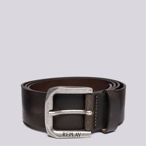 Brown Branded Leather Buckle Belt - Replay - Modalova