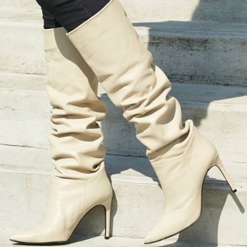 Cream Leather Boots - SOSANDAR - Modalova