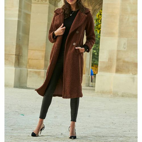 Brown Super Cosy Longline Borg Coat - SOSANDAR - Modalova