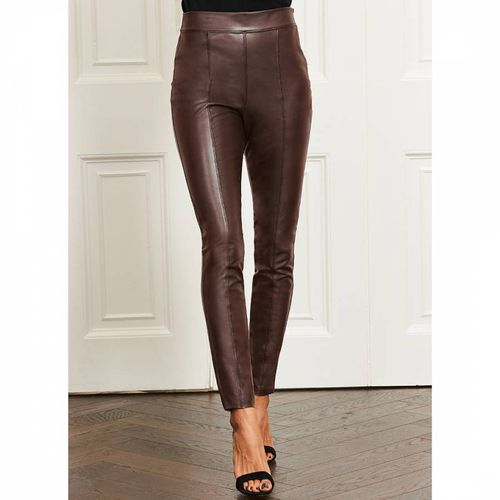 Brown Leather Look Premium Leggings - SOSANDAR - Modalova