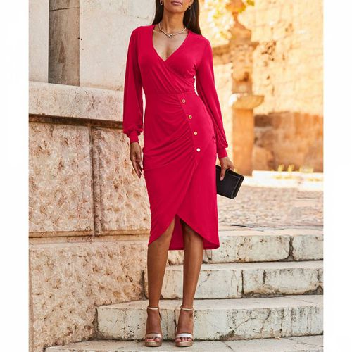 Pink Wrap Front Button Detail Dress - SOSANDAR - Modalova