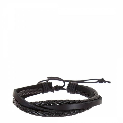 Black Leather Multi Row Woven Adjustable Bracelet - Stephen Oliver - Modalova
