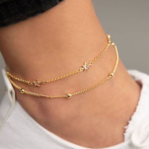 Gold Metal Anklet - Elika - Modalova