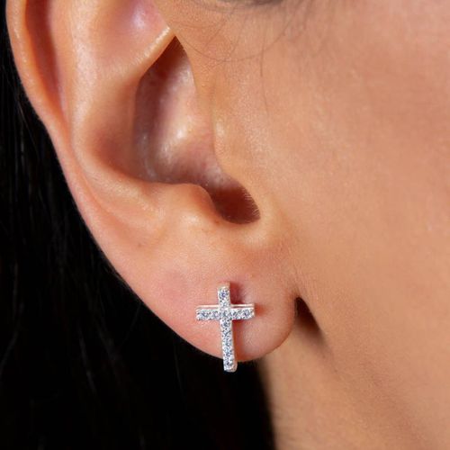 Silver Cross Earrings - Elika - Modalova