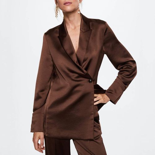 Brown Satin Double-Breasted Jacket - Mango - Modalova