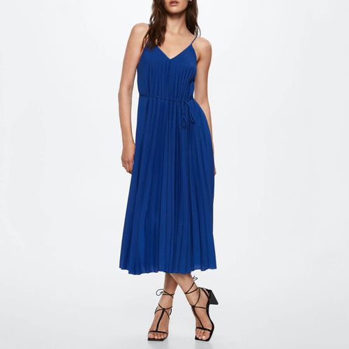 Blue Belt Pleated Dress - Mango - Modalova