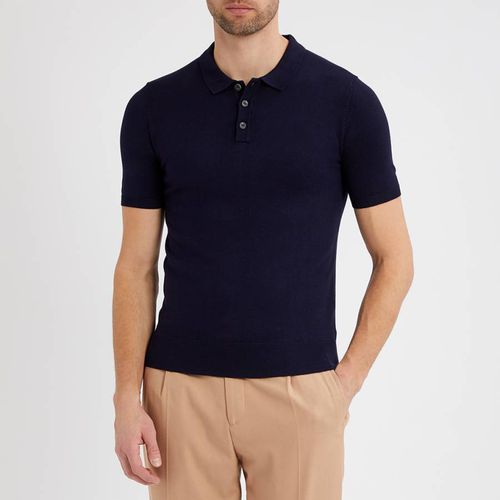 Navy Short Sleeve Knit Polo Shirt - Gianni Feraud - Modalova