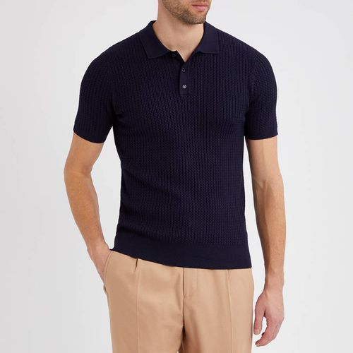 Navy Lecce Textured Knit Polo Shirt - Gianni Feraud - Modalova