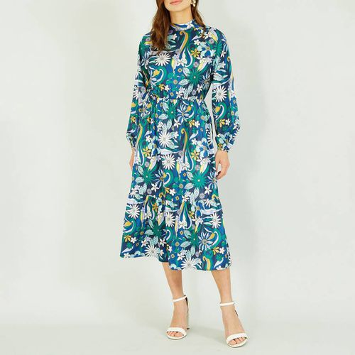 Blue/Multi Seventies Floral Print Midi Dress - Yumi - Modalova