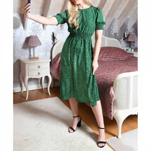 Green Animal Print Dress - Yumi - Modalova