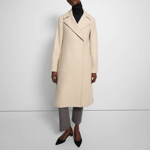 Cream Sculpted Longline Wool Coat - Theory - Modalova