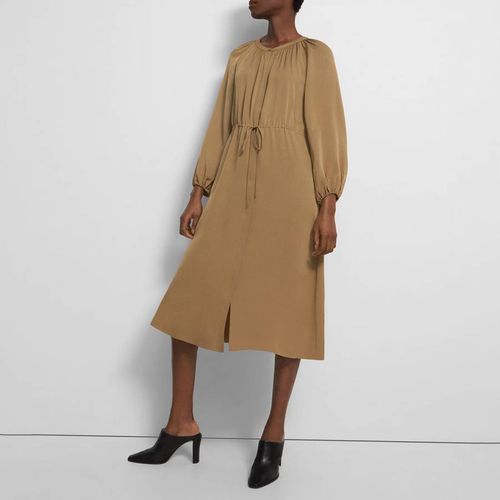 Camel Pleated Midi Silk Blend Dress - Theory - Modalova